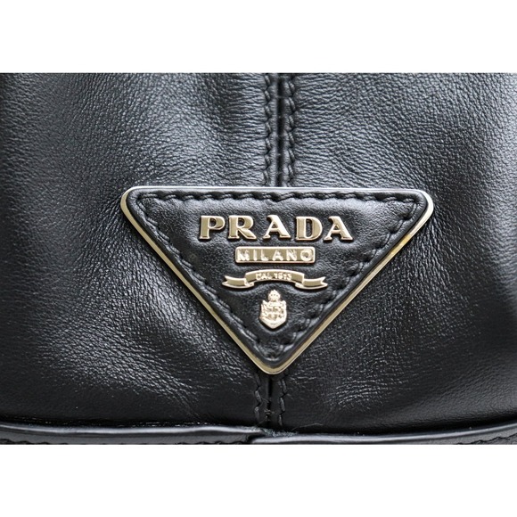 Prada Drawstring Bag Shoulder Black 2WAY Silver Calfskin Tassel - Picture 9 of 9